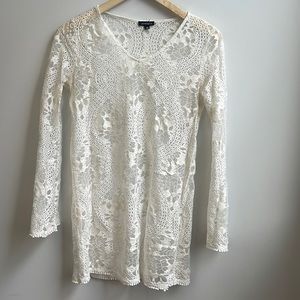 Long Sleeve Crochet/Lace White Cover Up